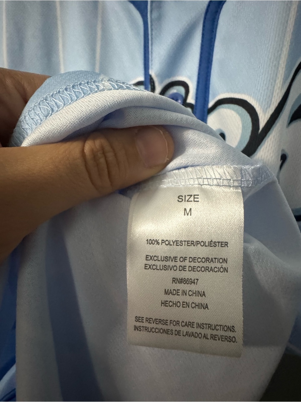 Official Disney Lilo & Stitch Light Blue Pinstripe Baseball Jersey Shirt Medium - Picture 3 of 4